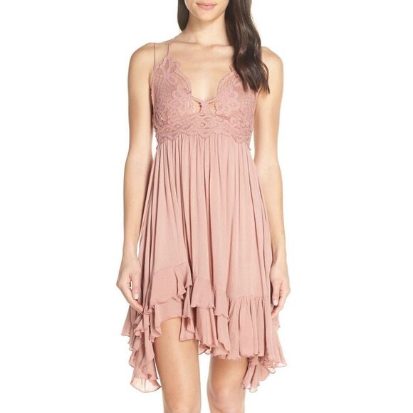 Intimately Free People Women's Sz S Rose Pink Adella Frilled Chemise Slip Dress - Picture 13 of 14
